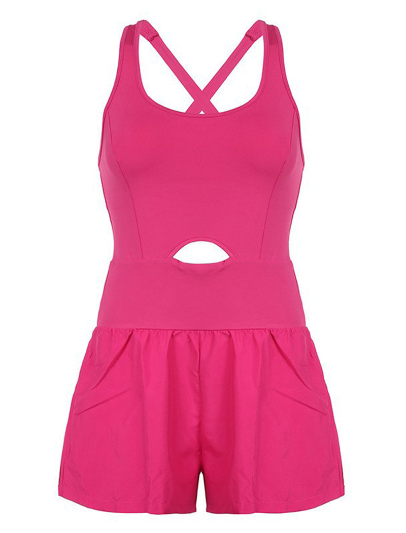 Cutout Cross-Back Vest Romper