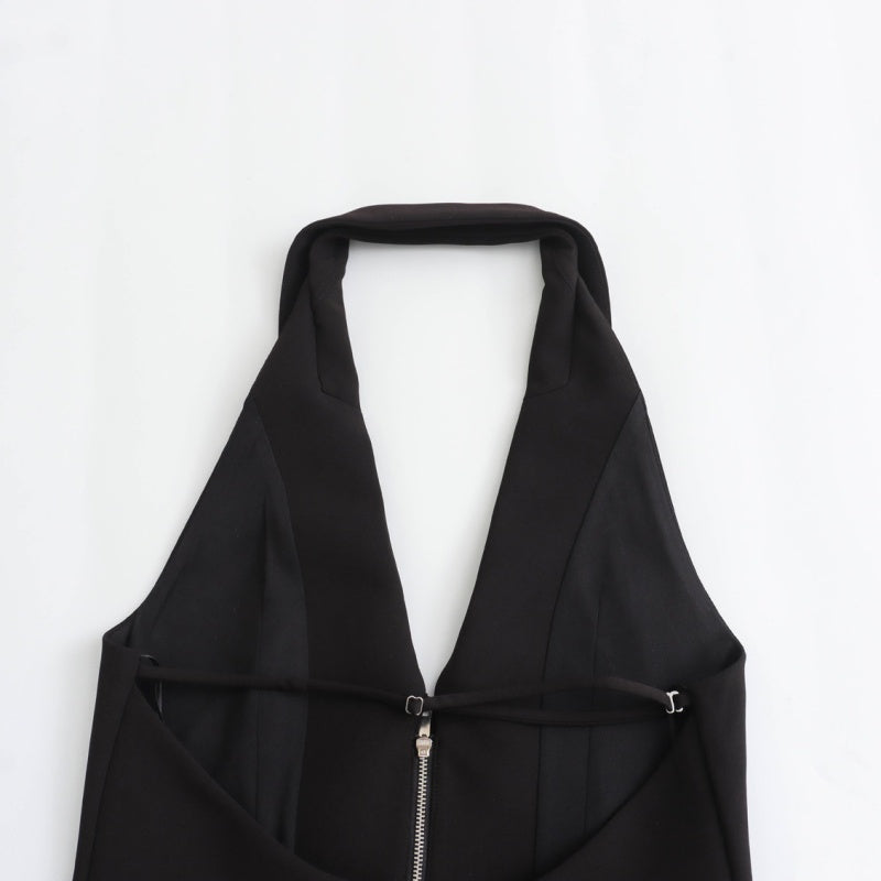 Zip-Up Tailored Halter Vest
