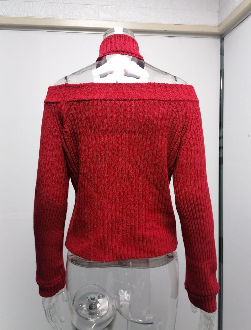 Cold Shoulder Ribbed Knit Cropped Sweater