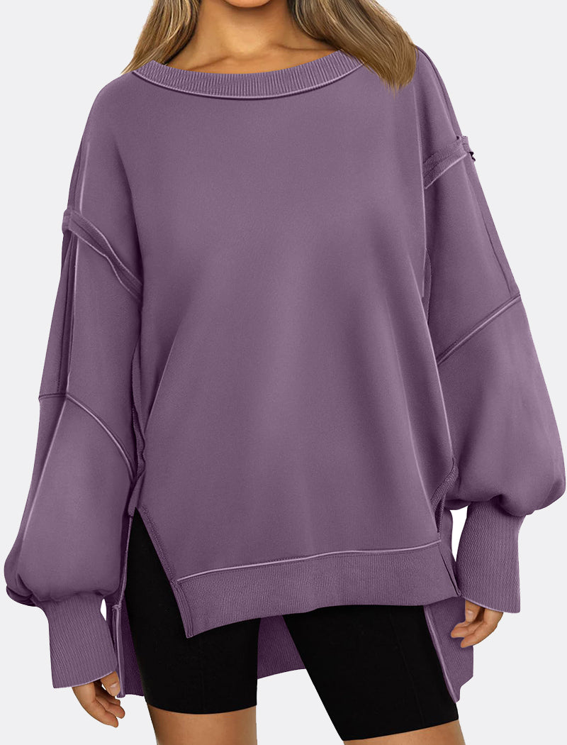 Oversized Long-Sleeve Split-Hem Top