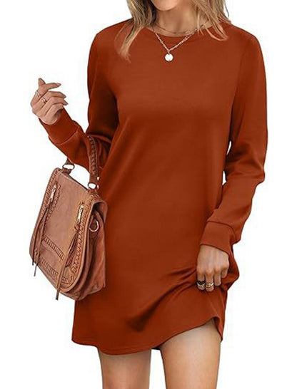 Long Sleeve Mini Dress with Crew Neck