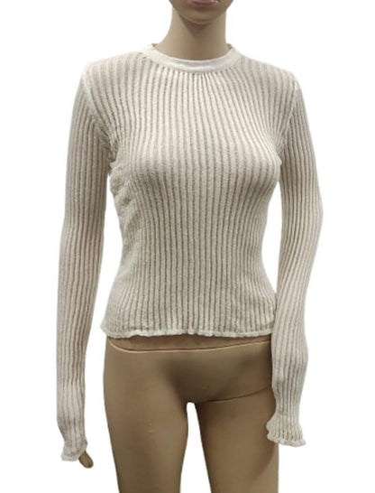 Sheer Ribbed Knit Long Sleeve Top