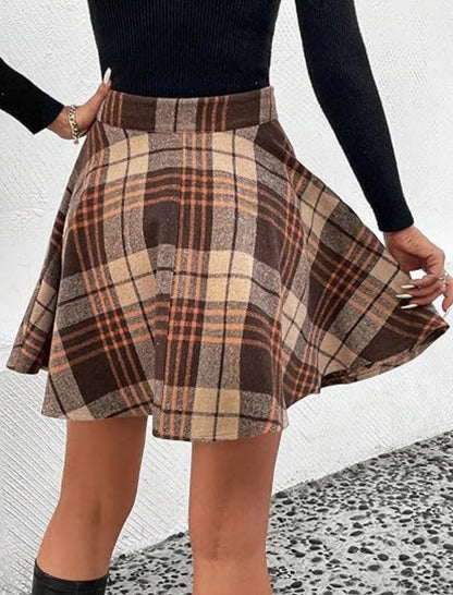 Plaid Patchwork A-Line Skirt