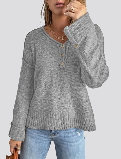 Button-Front Relaxed Knit Sweater