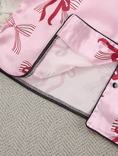 Long Sleeve Bow-Print Pajama Set