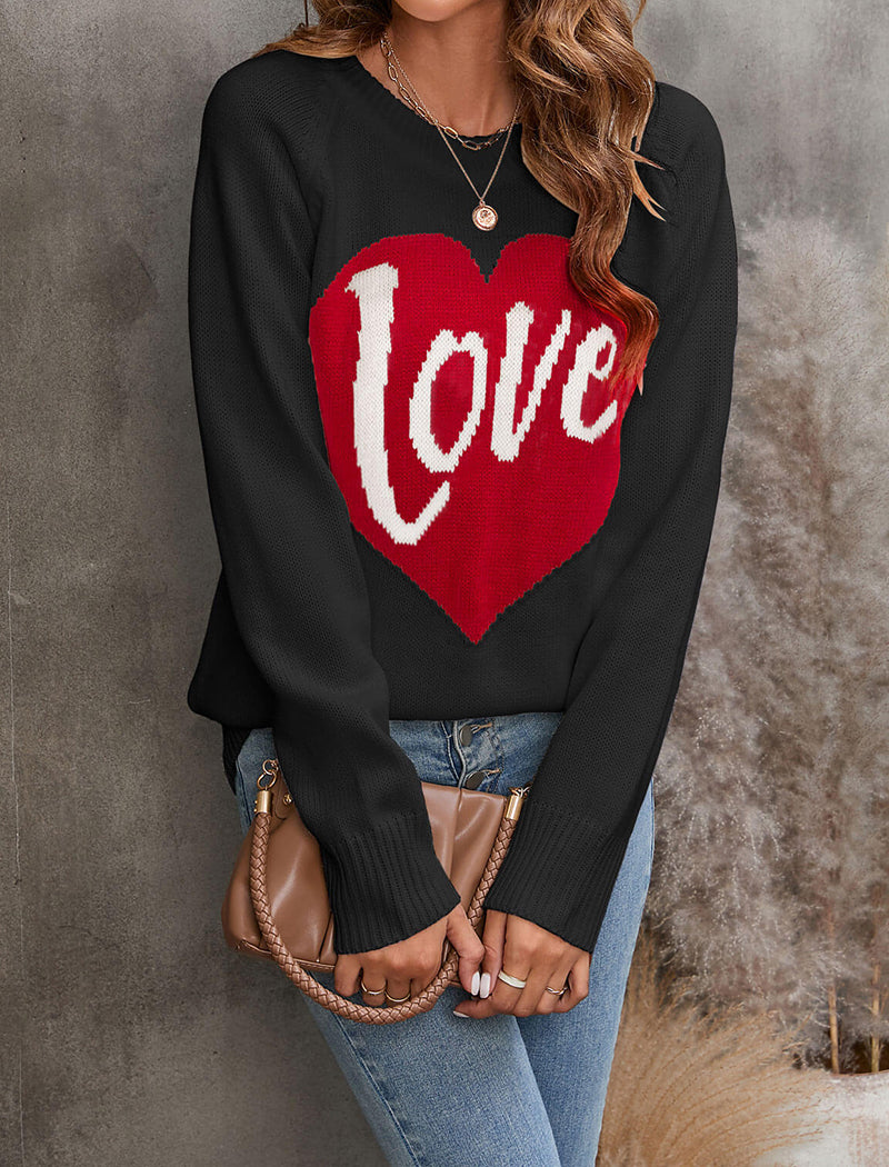 Heart Print Knit Sweater