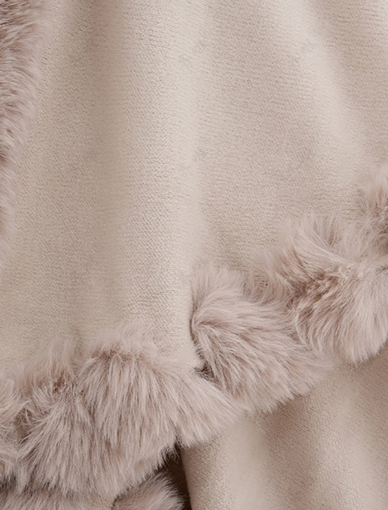 Faux Fur Trimmed Shawl Cape