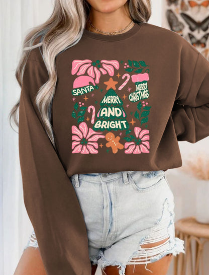 Vintage Print Crew Neck Long Sleeve Top