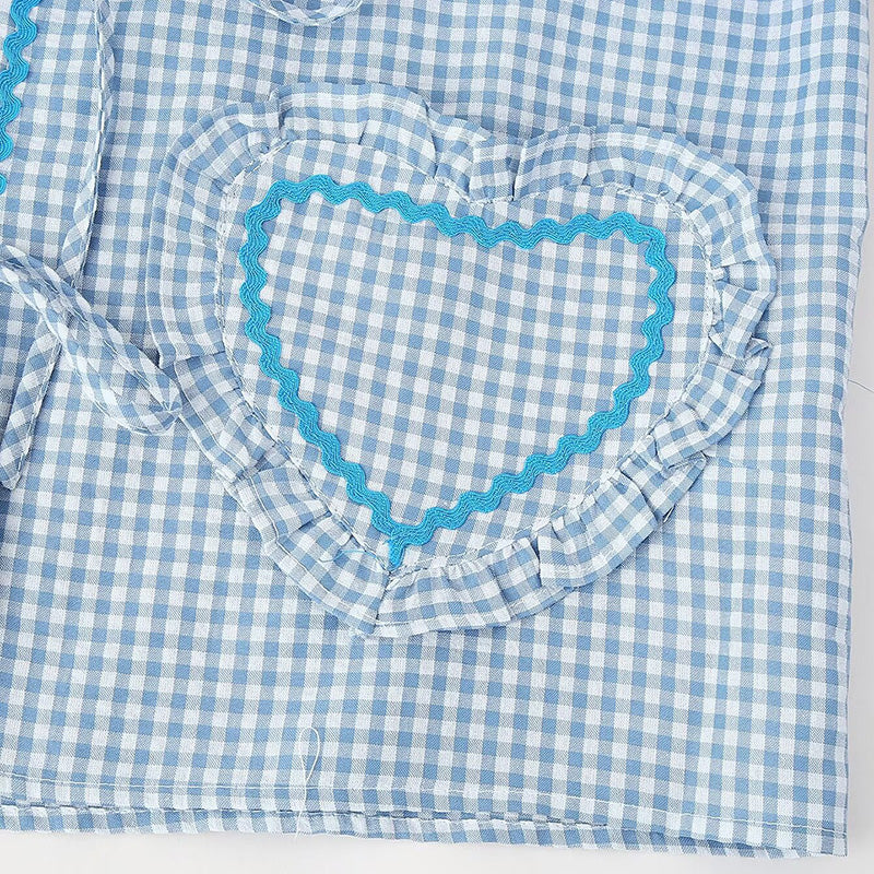 Gingham Heart-Pocket Cardigan