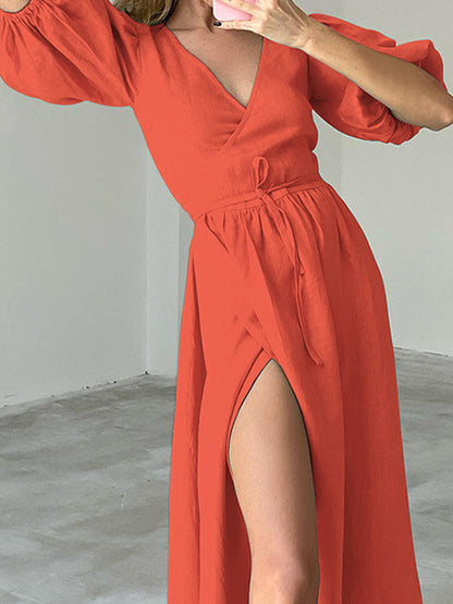 Puff Sleeve Wrap Maxi Dress