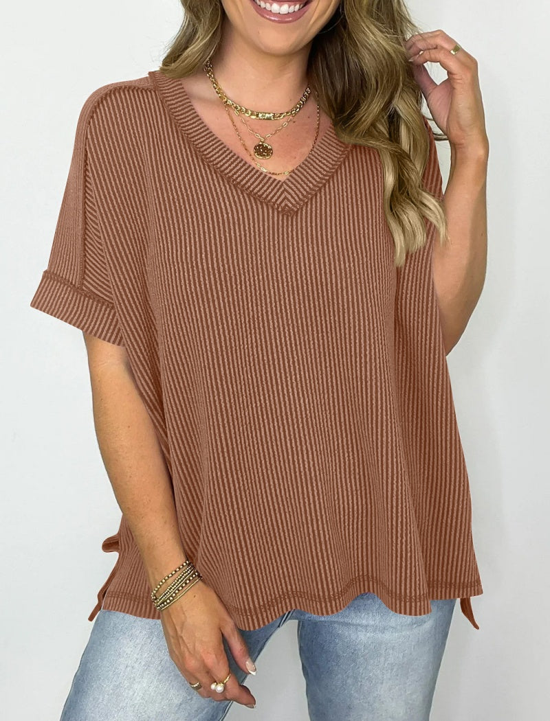 V-Neck Batwing Sleeve Split T-Shirt