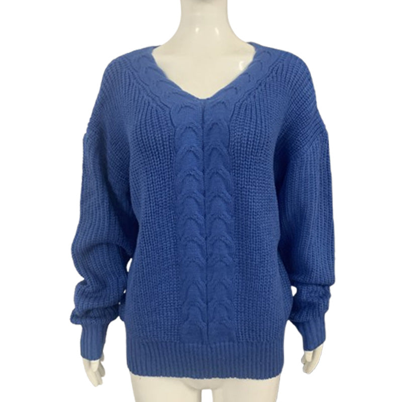 V-Neck Cable Knit Relaxed Sweater