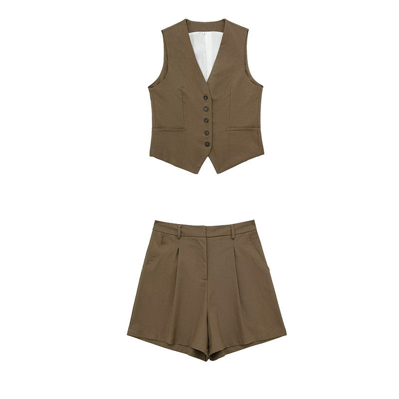 Button-Up Vest and Shorts Set