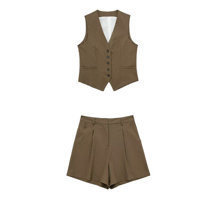 Button-Up Vest and Shorts Set