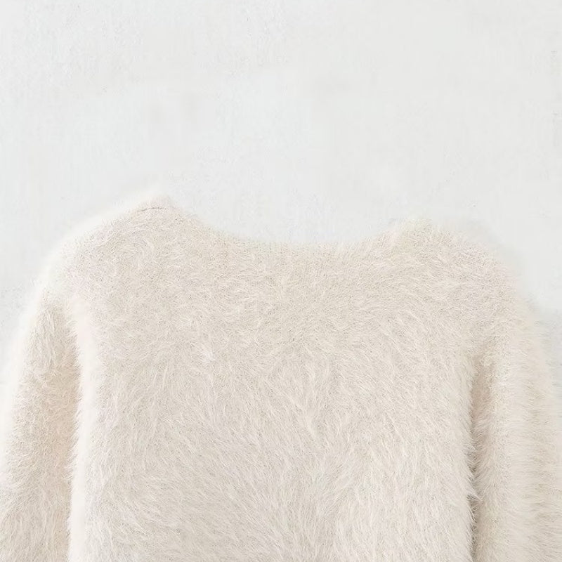 Button-Front Fuzzy Knit Cardigan