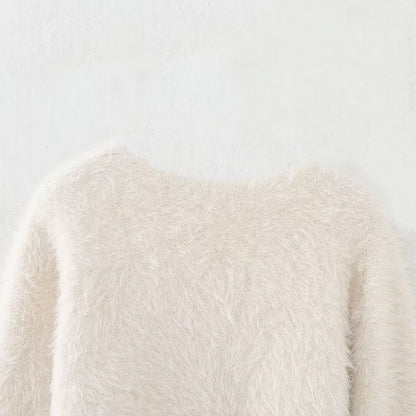 Button-Front Fuzzy Knit Cardigan