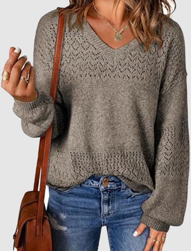 Knit Cutout V Neck Sweater