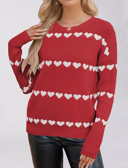 Striped Heart Print Pullover Sweater