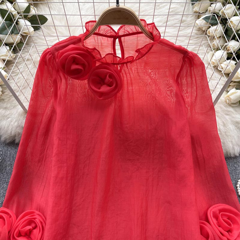 Floral Puff Sleeve Chiffon Blouse