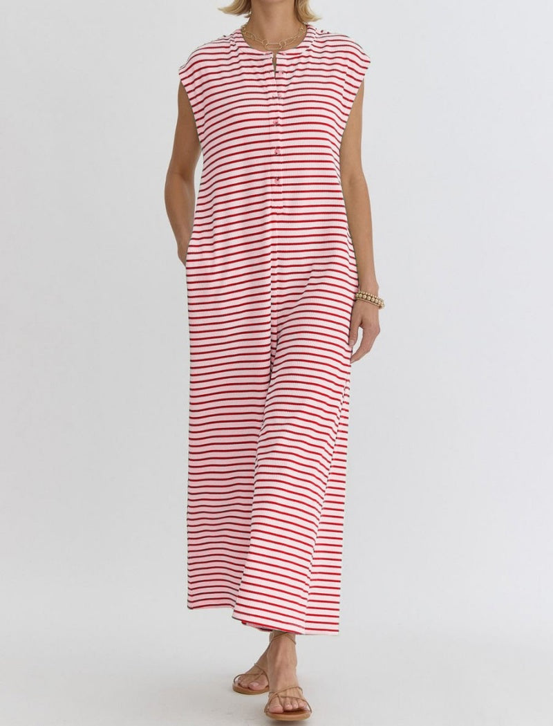 Striped Sleeveless Wide-Leg Jumpsuit