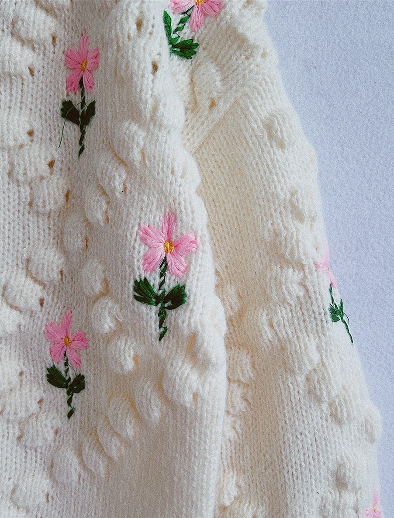 Floral Hand-Knit Cardigan