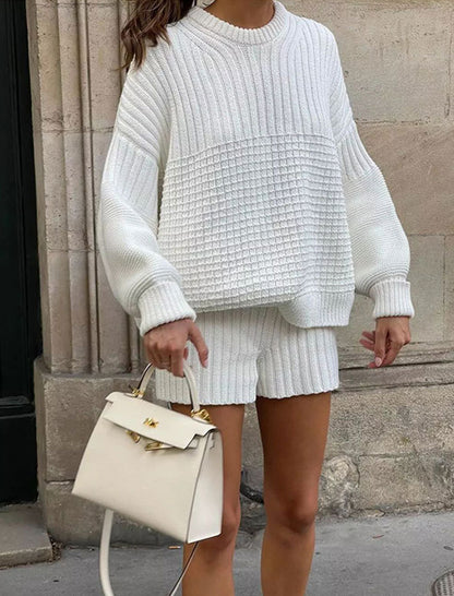 Ribbed Knit Sweater and Shorts Set