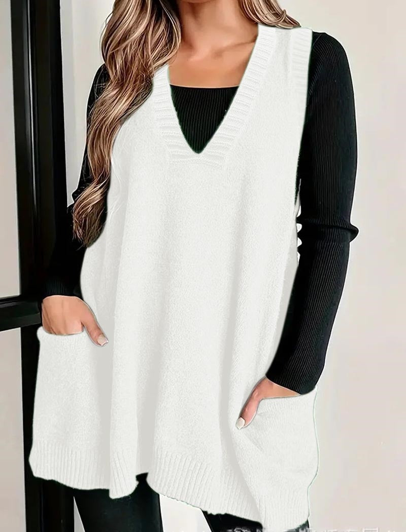 Sleeveless Knit Tunic with Front Pockets
