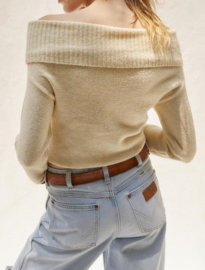 Off-Shoulder Knit Top with Long Sleeves