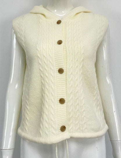 Cable-Knit Button-Up Sleeveless Vest