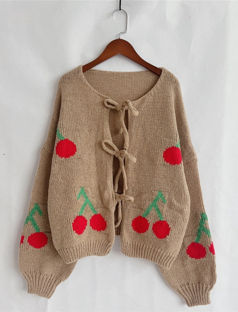 Strawberry Print Oversized Knit Cardigan