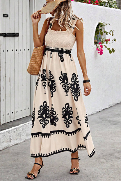 Boho Print Smocked Maxi Dress