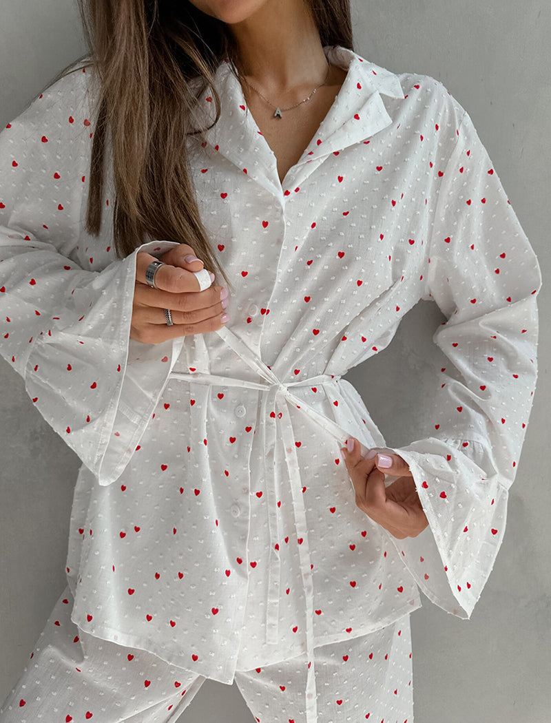 Heart Print Long Sleeve Pajama Set