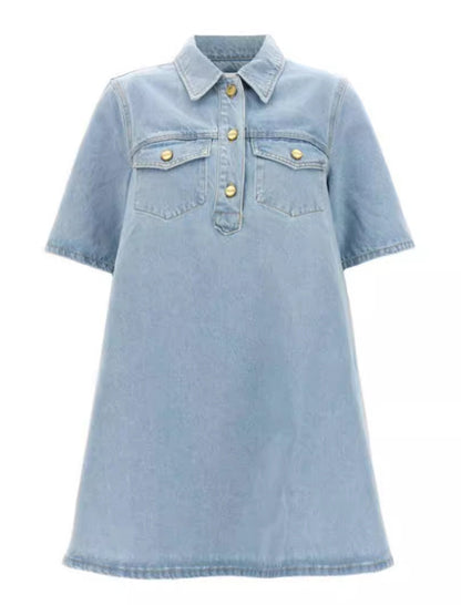 Short-Sleeve Denim Mini Dress