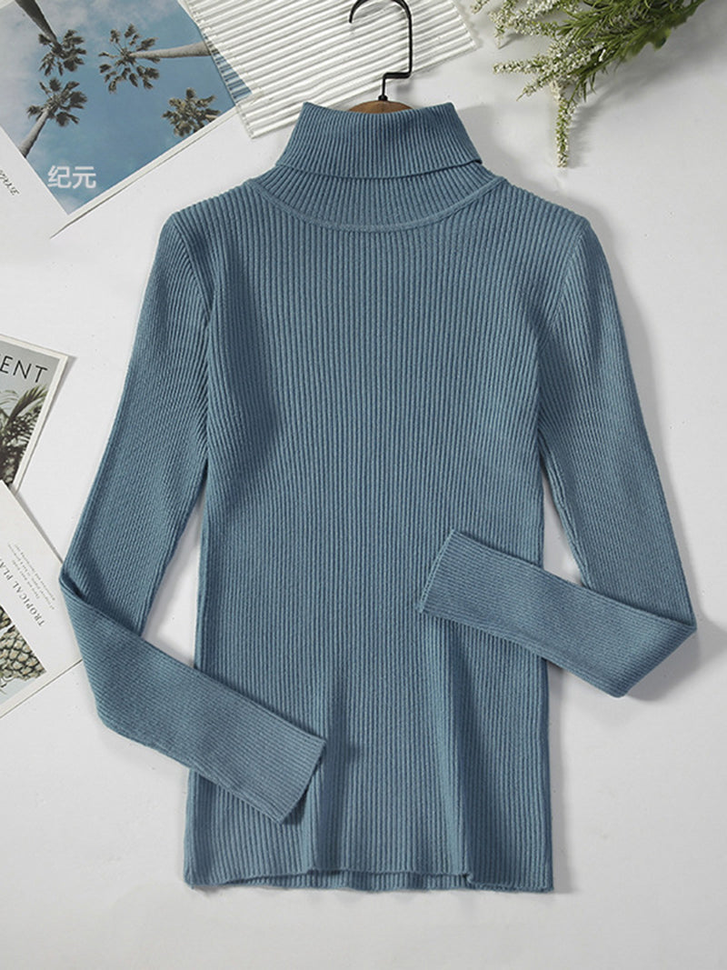 Ribbed Turtleneck Long-Sleeve Top