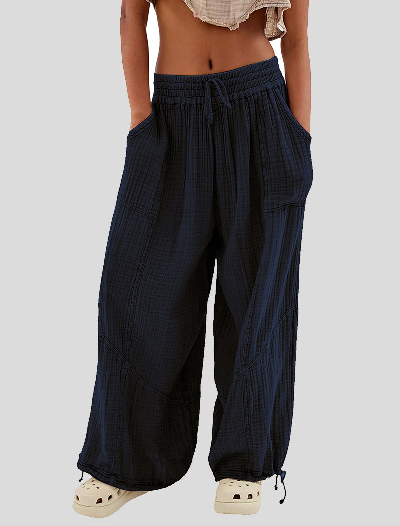 Solid Color Tie-Waist Wide-Leg Pants