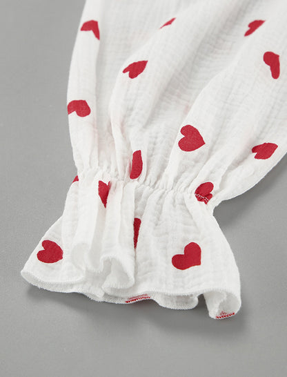 Heart Print Slit Long Sleeve Nightgown