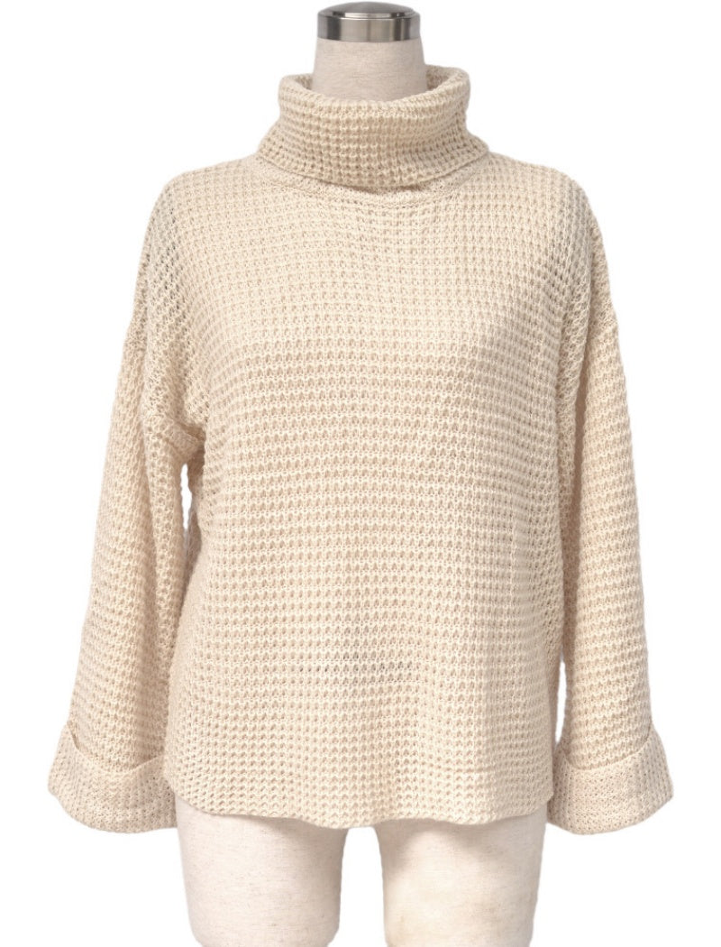 Solid Color High-Neck Sweater