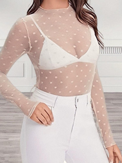 Polka Dots Sheer Long-Sleeve Top