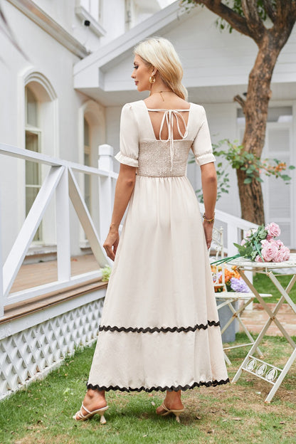 Smocked Puff-Sleeve Maxi Dress