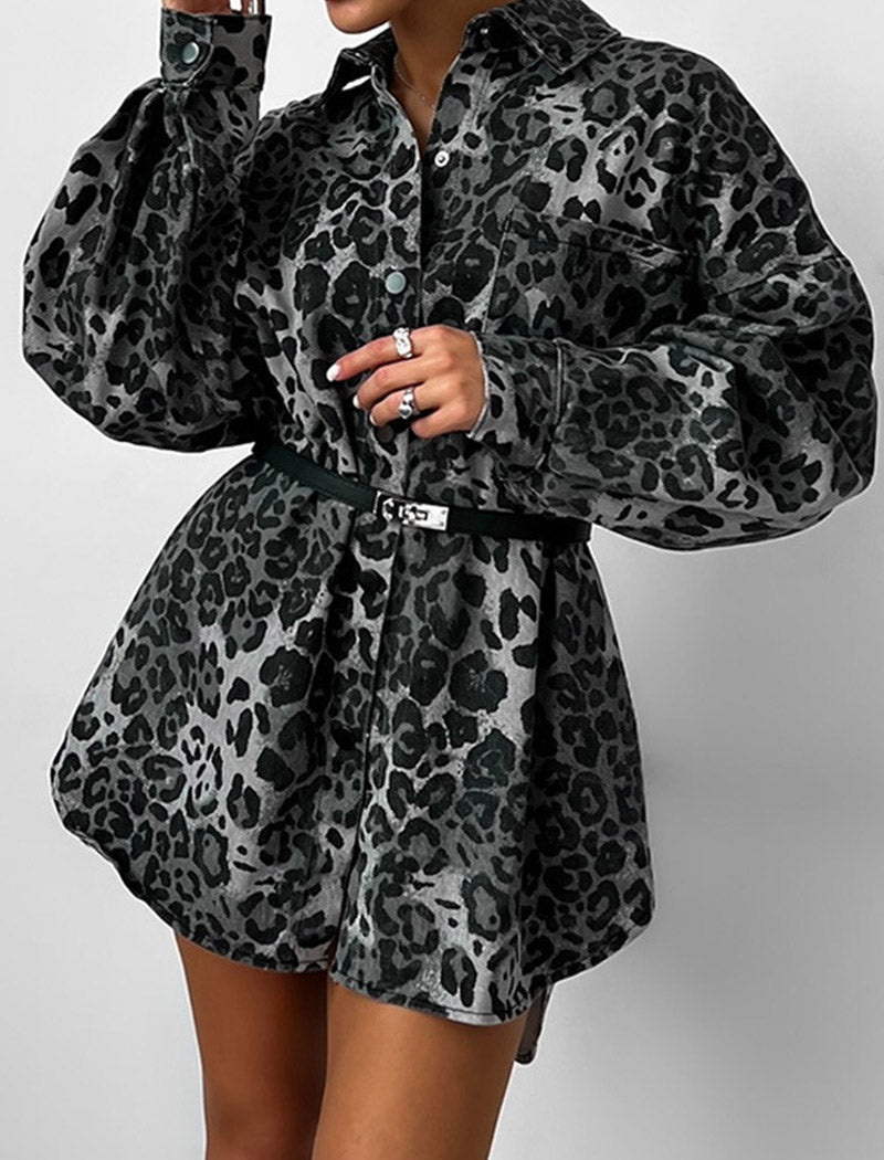 Oversized Leopard Print Button-Up Shirt