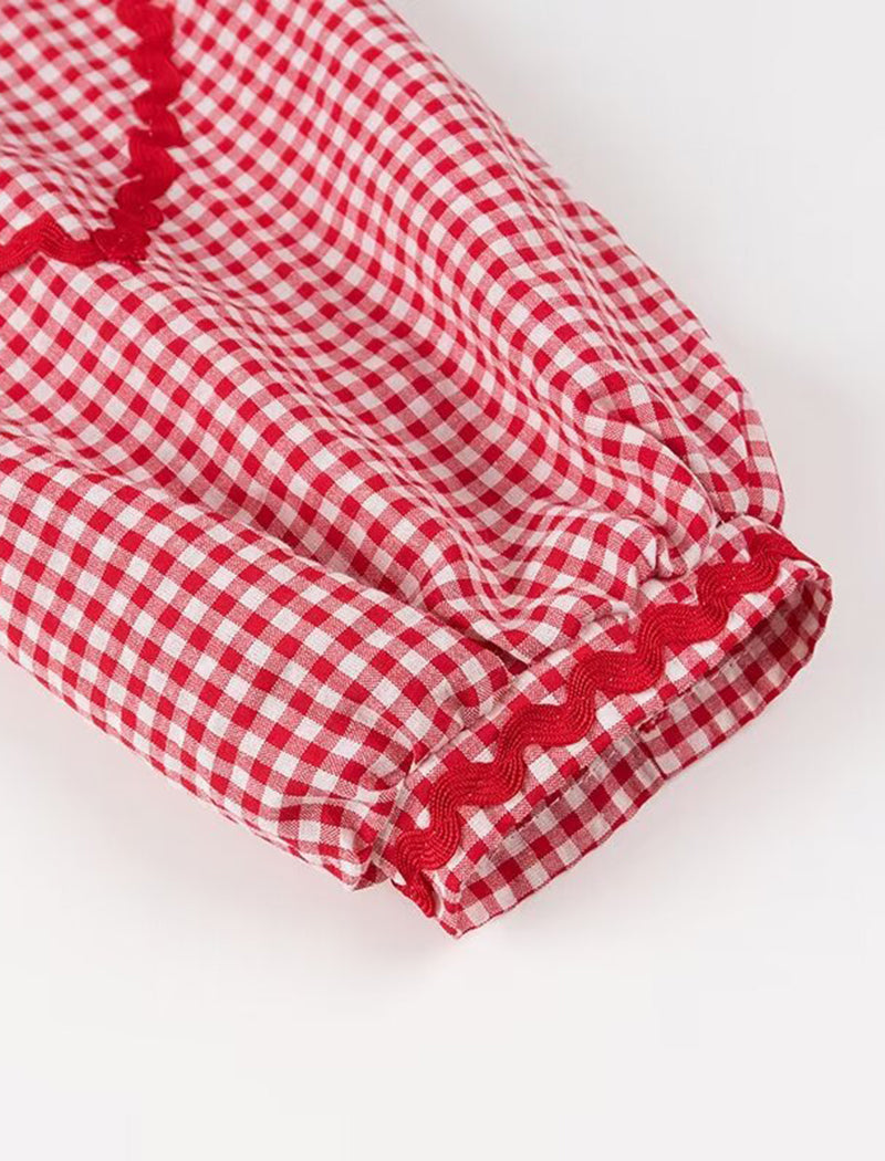 Heart Pocket Checkered Loose Long Sleeve Shirt