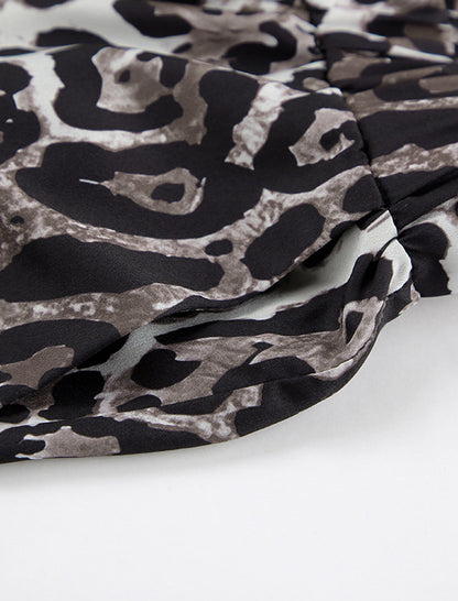 Wide-Leg Satin Animal Print Pants