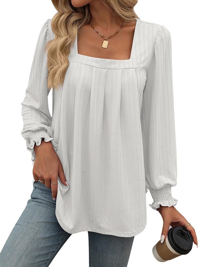 Square Neck Long-Sleeve Blouse