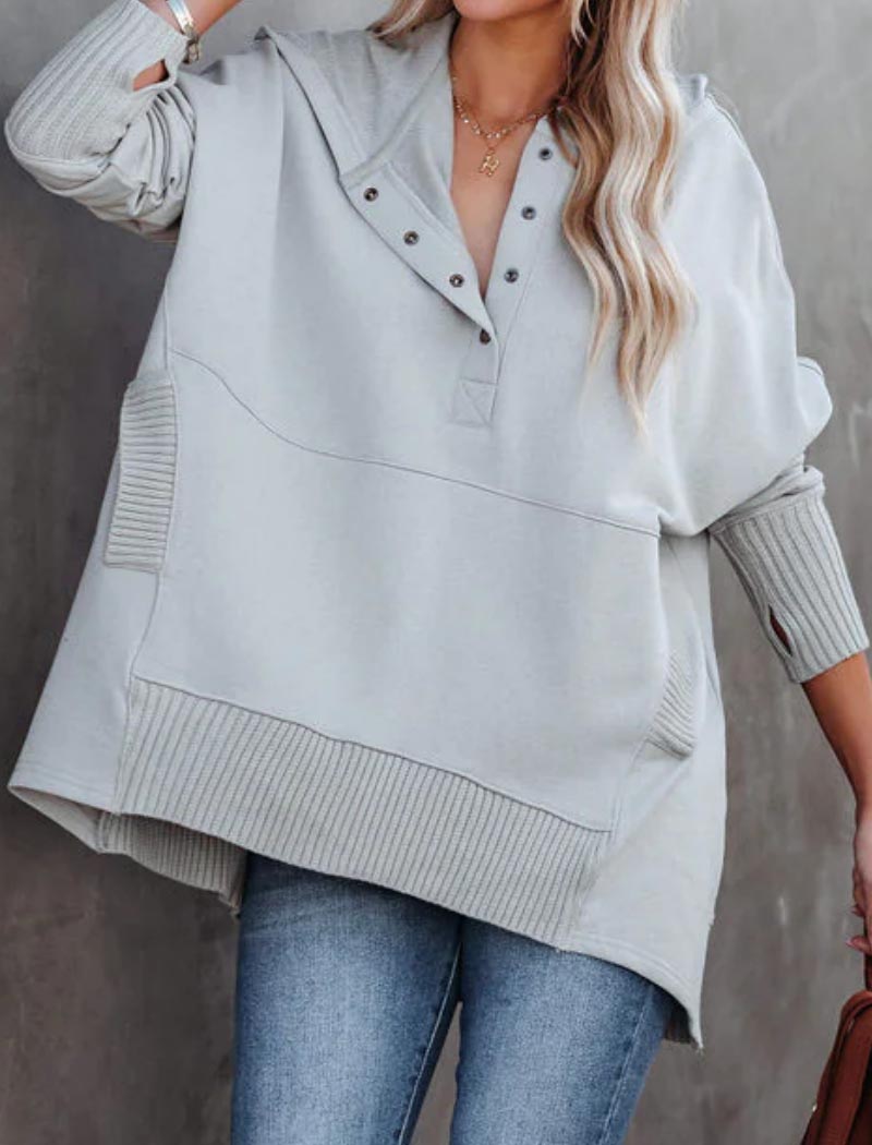 Hooded Buttoned Pullover Top