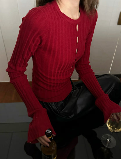 Cutout Ribbed Long-Sleeve Top