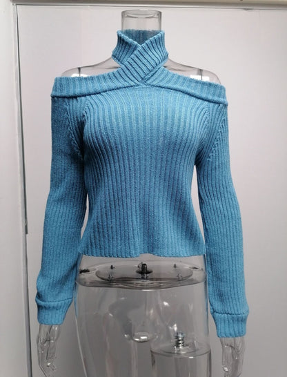 Cold Shoulder Ribbed Knit Cropped Sweater