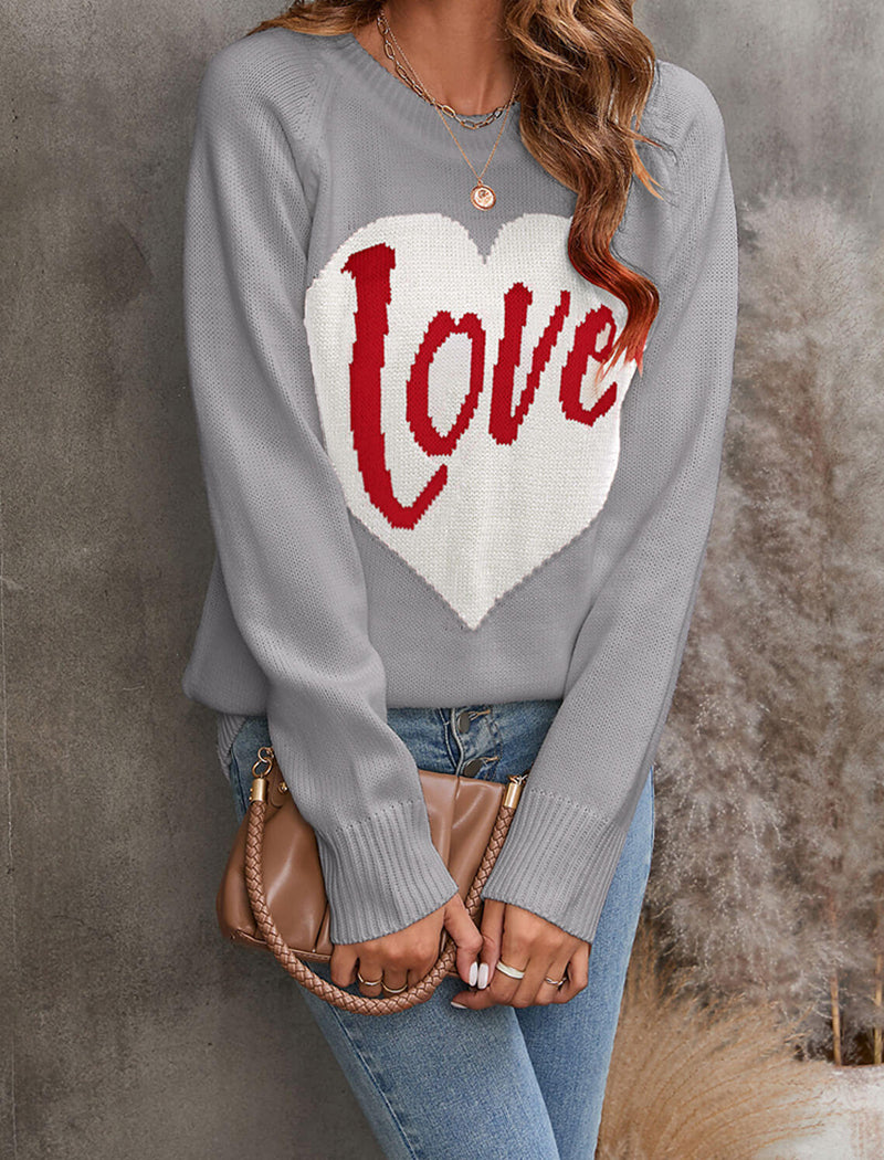 Heart Print Knit Sweater