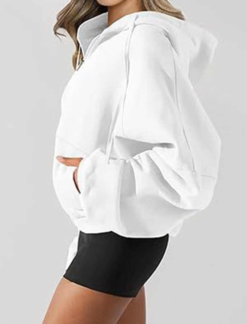 Cropped Hoodie with Zip Front