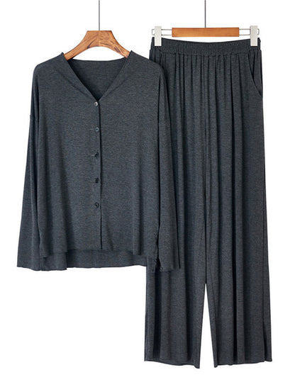 Long Sleeve Ruffle Trim Cardigan and Pants Loungewear Set