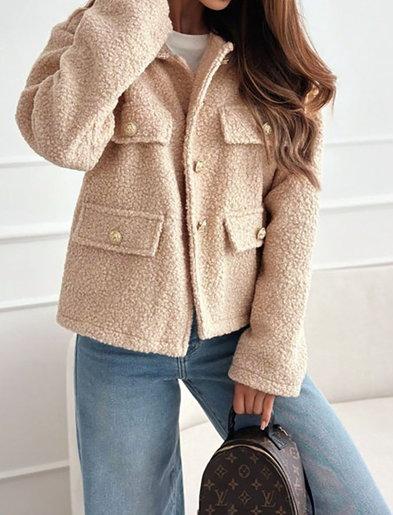 Double-Pocket Button-Up Fleece Jacket